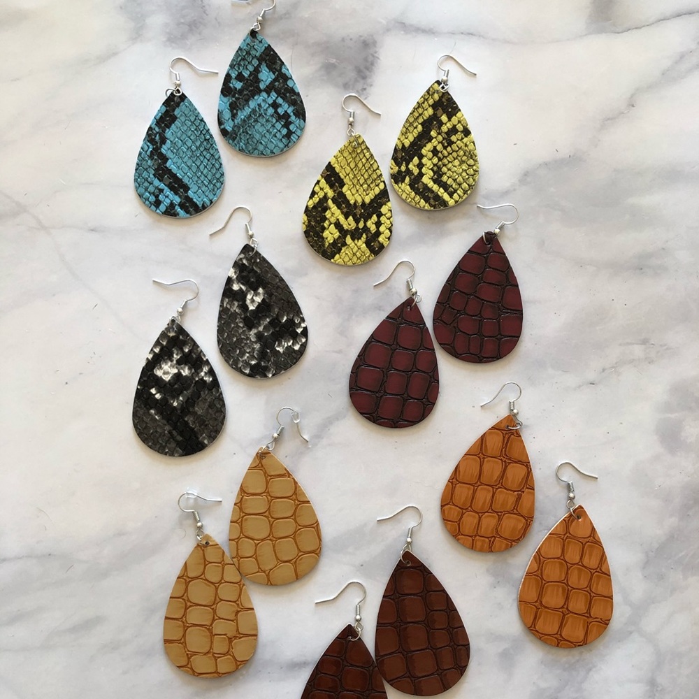 Faux Snake Skin/Croco Embossed Earrings